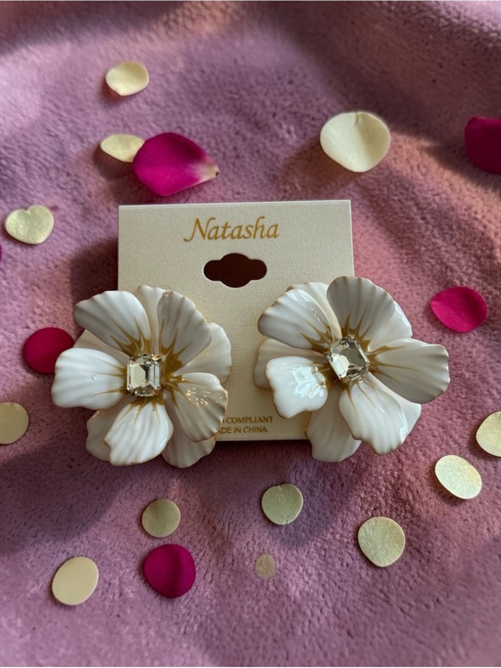 Natasha Denona White Gold Floral Statement Earrings